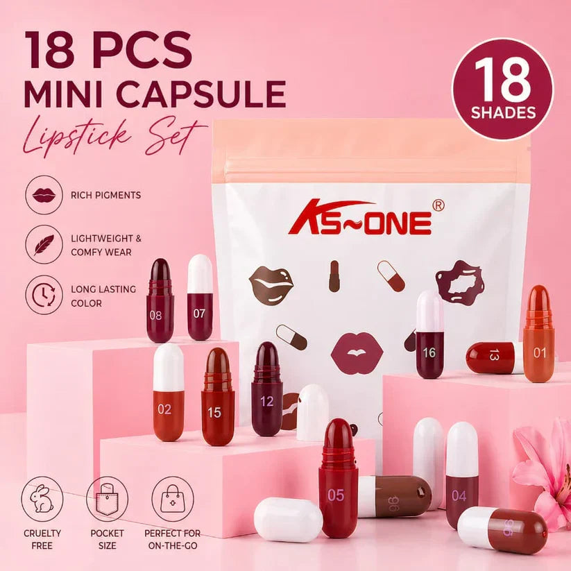 Mini Capsule Lipstick Pack (18 Pcs) – Smooth & Hydrating