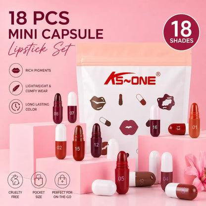 Mini Capsule Lipstick Pack (18 Pcs) – Smooth & Hydrating