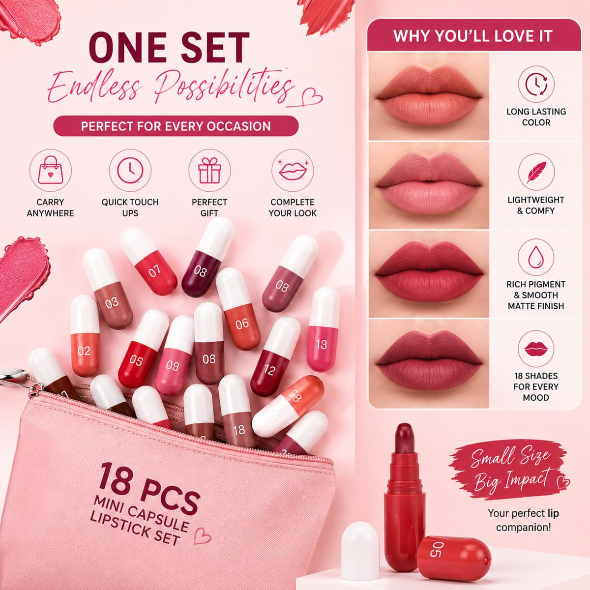 Mini Capsule Lipstick Pack (18 Pcs) – Smooth & Hydrating