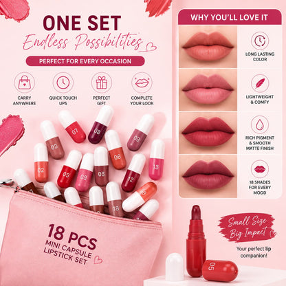 Mini Capsule Lipstick Pack (18 Pcs) – Smooth & Hydrating